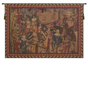 Medieval Le Tournai I Vintage Tapestry Wall Hanging 28 x 40 in Knights Tournament Jacquard Woven Decor