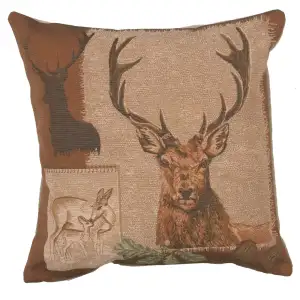 Deer Doe and Stag French Tapestry Pillow Cover 19x19 Inch Cotton Jacquard Woven Cushion Cover