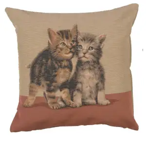 Henriette Ronner Two Kittens Tapestry Pillow Cover 19x19 Inch Cotton Jacquard Woven Cushion Cover