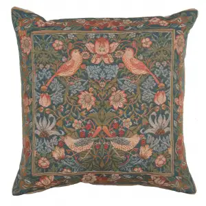 Birds Face to Face Medieval Tapestry Pillow Cover 19x19 inch European Cotton Jacquard Woven Cushion Cover