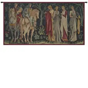 The Departure of the Knights French Tapestry 18x35 Medieval Camelot Jacquard Woven Wall Hanging Castle Decor