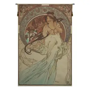Music by Mucha French Tapestry 45x27 Alphonse Mucha Art Nouveau Jacquard Woven Wall Hanging European Decor