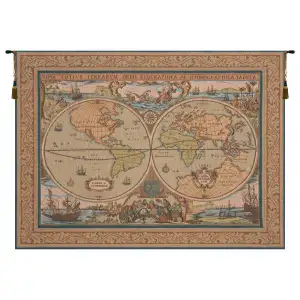 Maritime Map French Tapestry Wall Hanging 25x32 Inch Cotton Jacquard Woven Wall Tapestry