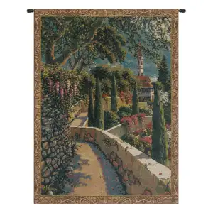 Robert Pejman Varenna Vista Mini Decorative Tapestry Wall Hanging 26 x 20 in Italian Lake Landscape Woven Decor