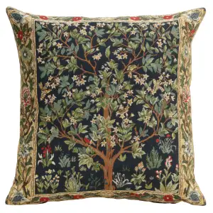 Blue Tree of Life Belgian Tapestry Pillow Cover 18x18 inch 100% Cotton Belgian Jacquard Woven Cushion Cover