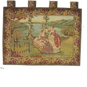 Ladies at the Terrace Italian Tapestry Wall Hanging 32x30 Inch Cotton Jacquard Woven Wall Tapestry