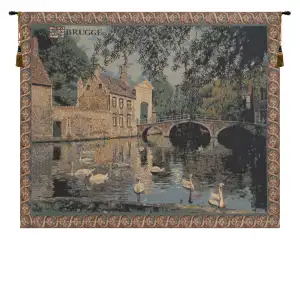 Brugge I European Tapestry 23 x 18 in Bruges Belgium Cityscape Jacquard Woven Wall Hanging European Decor