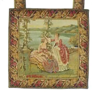 Ladies At The Terrace Italian Tapestry Wall Hanging 32 in. x 26 in. Jacquard Woven European Wall Art