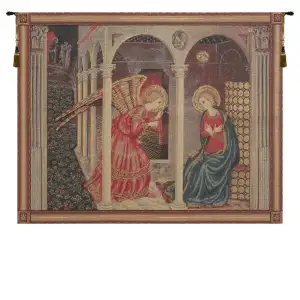 Annunciation with Gold Lurex European Tapestry Wall Hanging  20x26 Inch Cotton Jacquard Woven Wall Tapestry