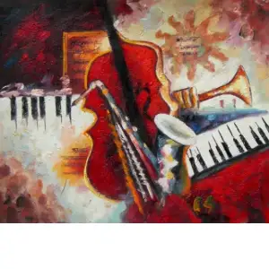 Instruments of Music I Canvas Oil Painting 20x24 Musical Still Life Decorative Wall Art