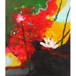 Blooming Water Lily Canvas Oil Painting 36x24 Floral Botanical Decorative Wall Art Home Decor