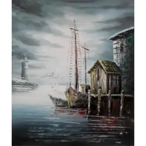 Heading To Port I Canvas Oil Painting 24x20 Nautical Coastal Decorative Wall Art Home Decor