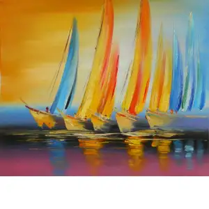 Sailboat Reflections Canvas Oil Painting 24x36 Nautical Coastal Seascape Decorative Wall Art