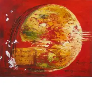 Golden Orb Canvas Oil Painting 24x36 Modern Abstract Contemporary Decorative Wall Art Home Decor