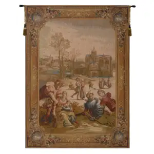 Medieval Les Patineurs Vintage Tapestry Wall Hanging 58 x 44 in Jacquard Woven Medieval Wall Art