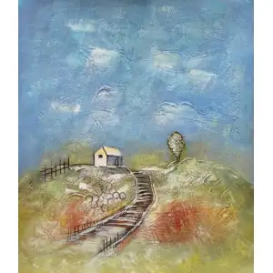 House on the Hill Canvas Oil Painting 36x24 Scenic Landscape Decorative Wall Art Home Decor
