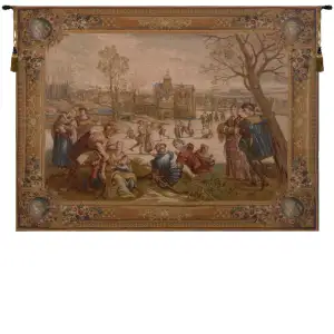 Medieval Les Patineurs I Vintage Tapestry Wall Hanging 44 x 58 in Jacquard Woven Medieval Wall Art