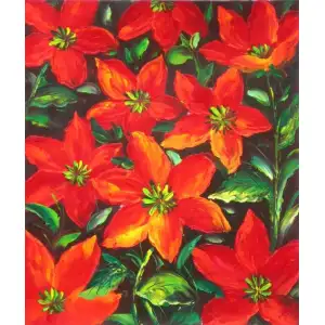 Red Petals of Joy Canvas Oil Painting 36x24 Floral Botanical Decorative Wall Art