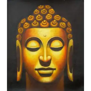 Bronze Buddha Canvas Oil Painting 36x24 Asian Spiritual Figurative Decorative Wall Art