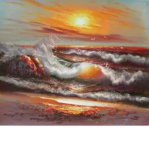 Curling Waves Canvas Oil Painting 24x36 Ocean Coastal Abstract Decorative Wall Art Home Decor