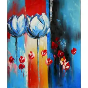 Two Blue Tulips Canvas Oil Painting 36x24 Floral Botanical Decorative Wall Art Home Decor