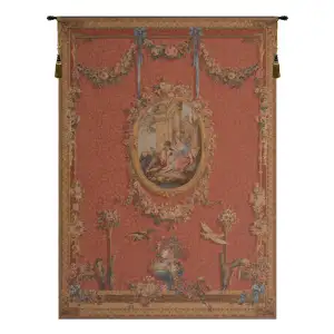 Francois Boucher Medallion Serenade Rouge Tapestry Wall Hanging 58 x 44 in Jacquard Woven French Romantic Wall Art