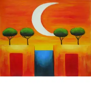 Elemental Moonrise Canvas Oil Painting 24x36 Celestial Abstract Contemporary Decorative Wall Art