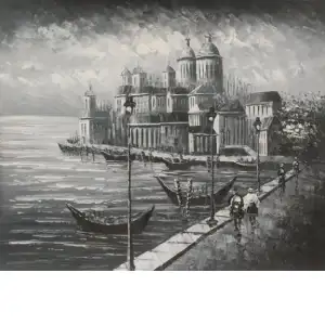 Mediterranean Boardwalk Canvas Oil Painting 24x36 Coastal European Landscape Decorative Wall Art
