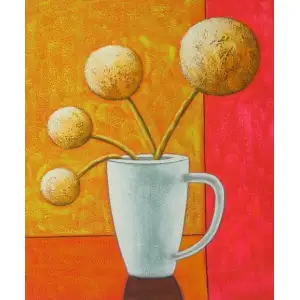 Dandelions in a Cup Canvas Oil Painting 36x24 Floral Still Life Decorative Wall Art
