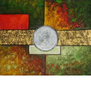 Silver Medallion I Canvas Oil Painting 24x36 Abstract Contemporary Decorative Wall Art Home Decor