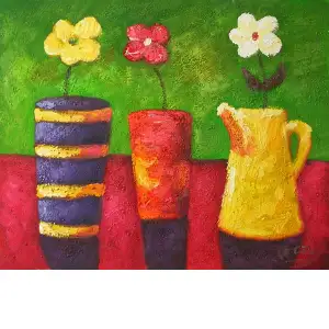 Flowers in Colorful Pots Canvas Oil Painting 24x36 Floral Still Life Decorative Wall Art