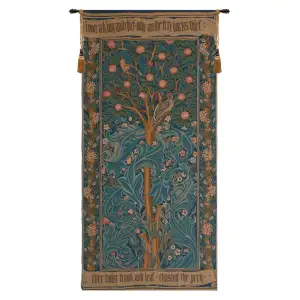 William Morris Woodpecker with Verse Tapestry Wall Hanging 40 x 19 in Jacquard Woven Arts and Crafts Wall Art