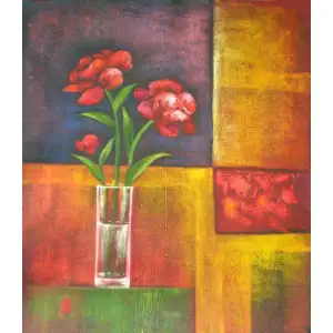 Red Flowers Abstract Canvas Oil Painting 36x24 Floral Contemporary Decorative Wall Art Home Decor