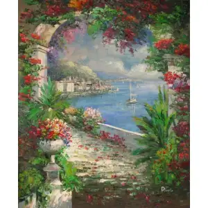 Garden Archway Canvas Oil Painting 36x24 Floral Garden Landscape Decorative Wall Art
