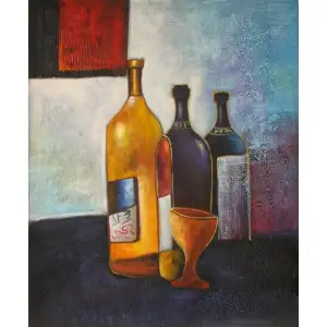 Chianti Merlot and Chardonnay Canvas Oil Painting 36x24 Wine Still Life Wall Art