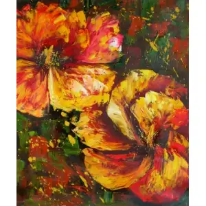 Hibiscus Canvas Oil Painting 36x24 Tropical Floral Botanical Decorative Wall Art Home Decor