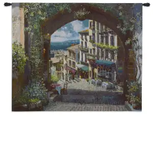 Arch de Cagnes Tapestry Wall Hanging 41x53 French Village Landscape Jacquard Woven European Home Decor