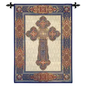 Gothic Cross Tapestry Wall Hanging 53x38 Medieval Religious Cross Jacquard Woven European Church Decor