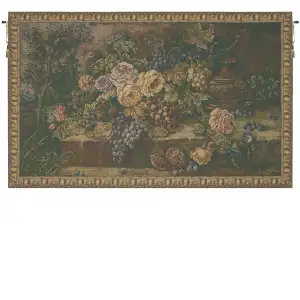 Bouquet with Grapes Green Tapestry Wall Hanging 24x42 Inch Cotton Jacquard Woven Wall Tapestry