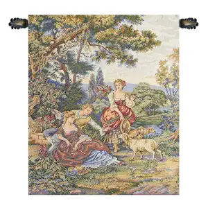 Francois Boucher Pastorella Tapestry Wall Hanging 18 x 15 in Rococo Pastoral Jacquard Woven Italian Decor