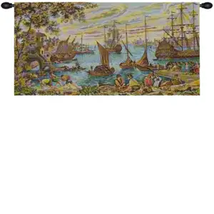Francesco Guardi Porto Decorative Tapestry Wall Hanging 19 x 33 in Venice Harbor Jacquard Woven Italian Decor - A - H 19" x W 33"