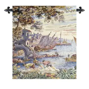 Scaricatori Italian Tapestry Wall Hanging 18 x 16 in Francesco Guardi Venice Harbor Jacquard Woven Wall Decor