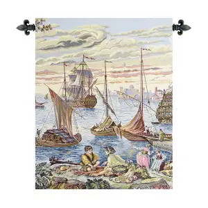Francesco Guardi Barconi Decorative Tapestry Wall Hanging 18 x 14 in Venice Boats Jacquard Woven Italian Decor - A - H 18" x W 14"