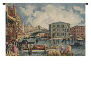 Michele Marieschi Ponte di Rialto Italian Tapestry Wall Hanging 19x12 Inch Cotton Jacquard Woven Wall Tapestry