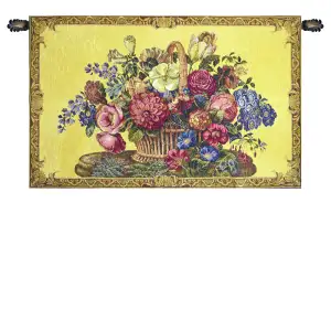 Flower Basket Yellow Italian Tapestry Wall Hanging 24x42 Inch Cotton Jacquard Woven Wall Tapestry
