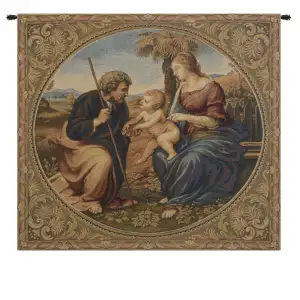 Raphael Sacred Family With Palm Vintage Tapestry Wall Hanging 24 x 26 in Renaissance Religious Jacquard Woven Art
