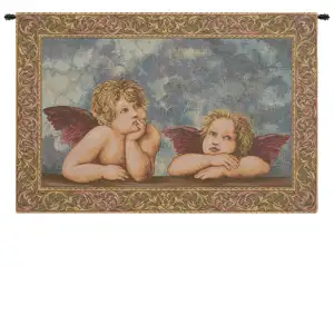 Raphael Raffaello's Angels Vintage Tapestry Wall Hanging 18 x 24 in Renaissance Religious Jacquard Woven Wall Art