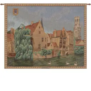 Brugges Riverside French Tapestry Wall Hanging 28x21 Inch Cotton Jacquard Woven Wall Tapestry