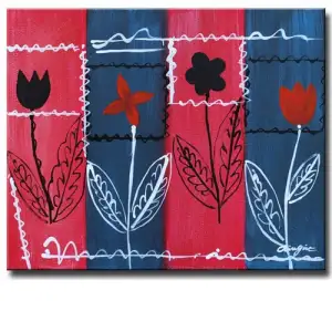 Quilted Flowers Canvas Wall Art 24x20 Floral Botanical Decorative Home Decor