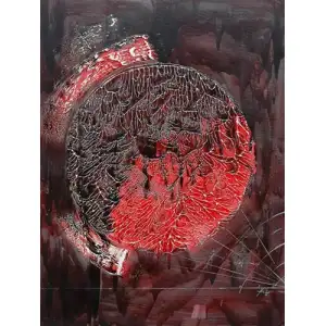 Deep Red Moon Canvas Wall Art 36x24 Celestial Abstract Contemporary Home Decor